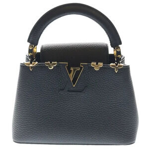 Louis Vuitton Capucines Leather 2Way LV Clasp Flap Structured Shoulder Bag Black